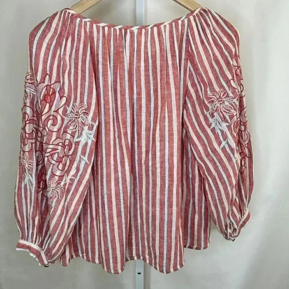 Anthropologie Akemi +Kin Audria Linen Size Small Striped Boho Blouse Top